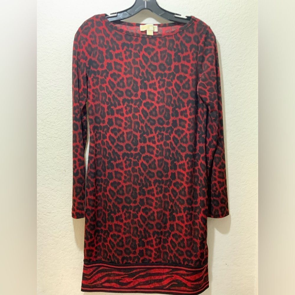 Michael Kors leopard print Long Sleeve dress  Size Small Logo H6